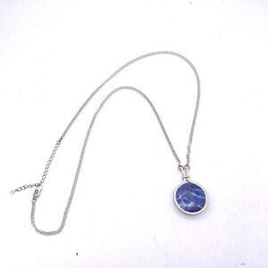 Etienne Aigner Chain Pendant Necklace Silver Tone Gem Stone Adjustable Signed